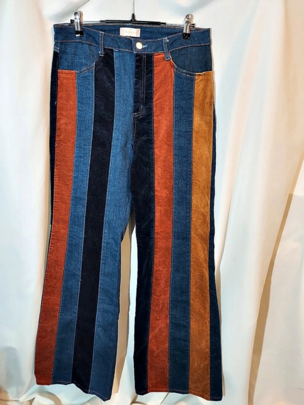 Altar'd State Colorblock Striped Flare Patchwork Jeans Boho 70s